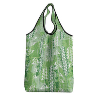 Green Hawaii Tapa Pattern Grocery Bag With Heliconia Vintage Style