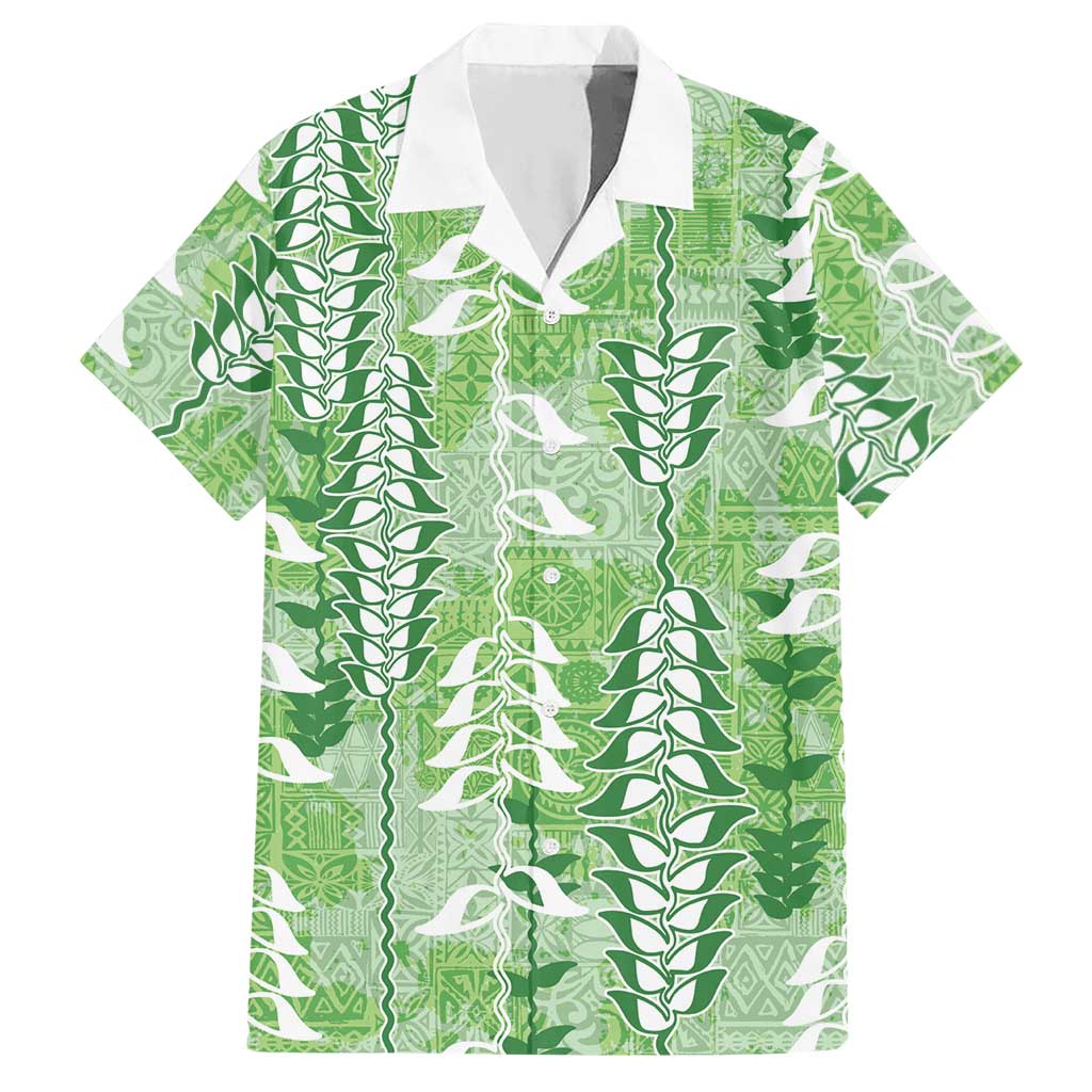 Green Hawaii Tapa Pattern Hawaiian Shirt With Heliconia Vintage Style