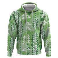 Green Hawaii Tapa Pattern Hoodie With Heliconia Vintage Style