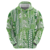 Green Hawaii Tapa Pattern Hoodie With Heliconia Vintage Style