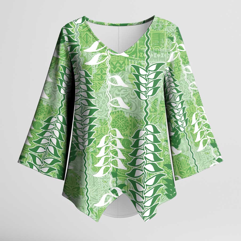 Green Hawaii Tapa Pattern Kimono Sleeve Blouse With Heliconia Vintage Style LT05 Female Green - Polynesian Pride