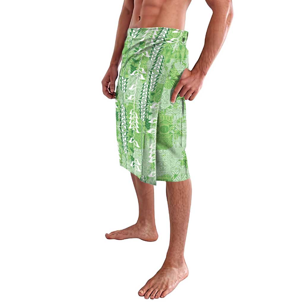Green Hawaii Tapa Pattern Lavalava With Heliconia Vintage Style