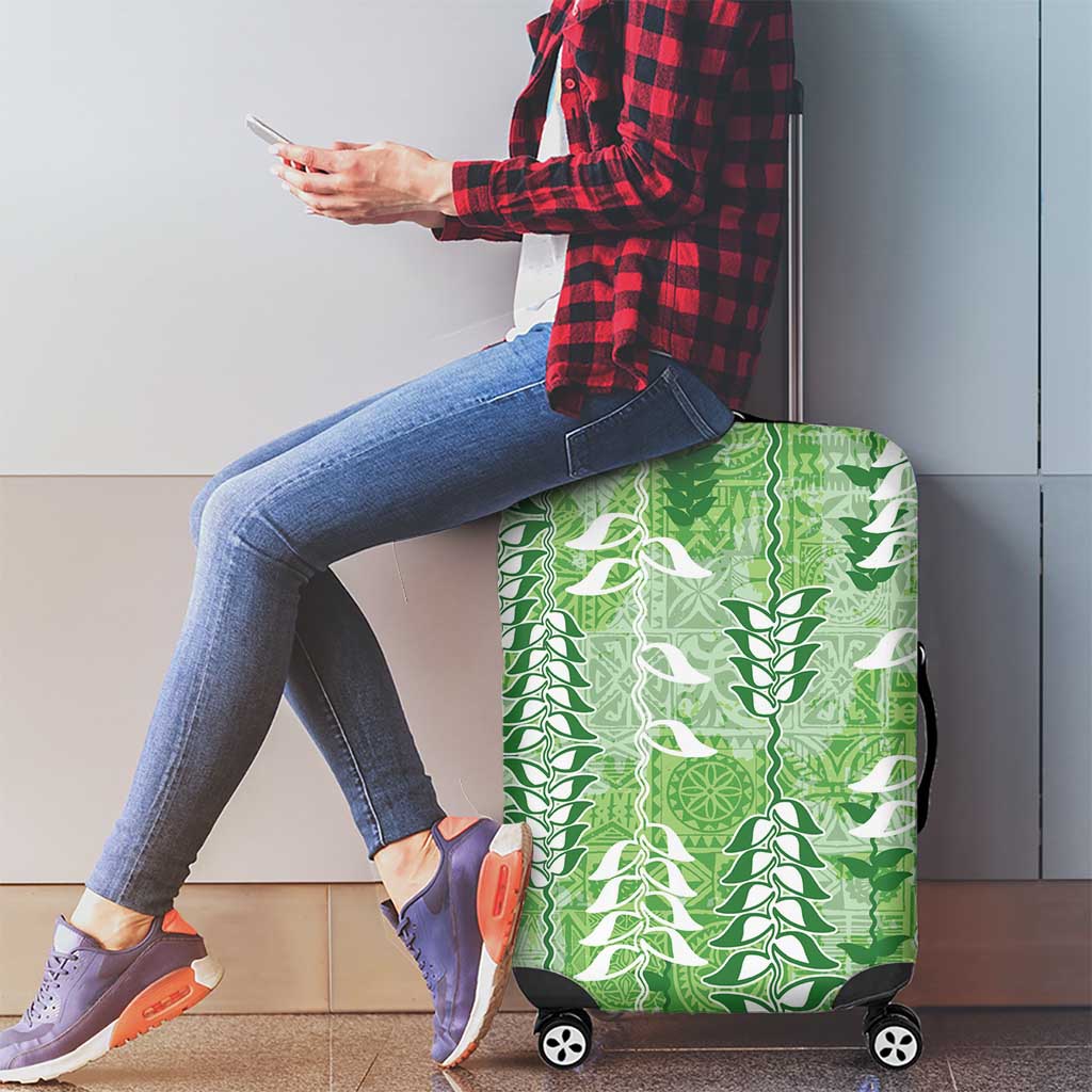 Green Hawaii Tapa Pattern Luggage Cover With Heliconia Vintage Style