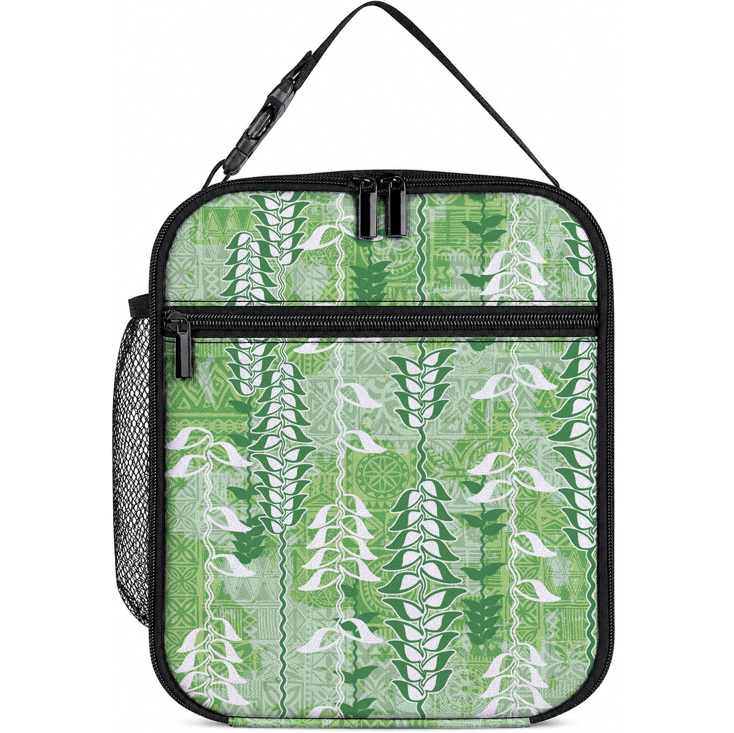 Green Hawaii Tapa Pattern Lunch Bag With Heliconia Vintage Style