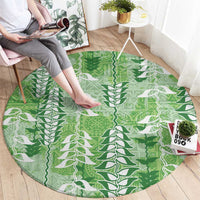 Green Hawaii Tapa Pattern Round Carpet With Heliconia Vintage Style