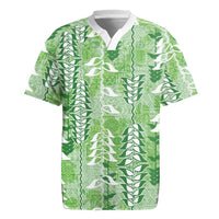 Green Hawaii Tapa Pattern Rugby Jersey With Heliconia Vintage Style