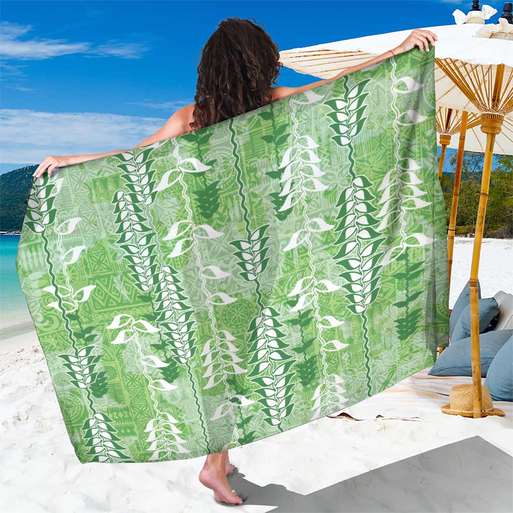 Green Hawaii Tapa Pattern Sarong With Heliconia Vintage Style