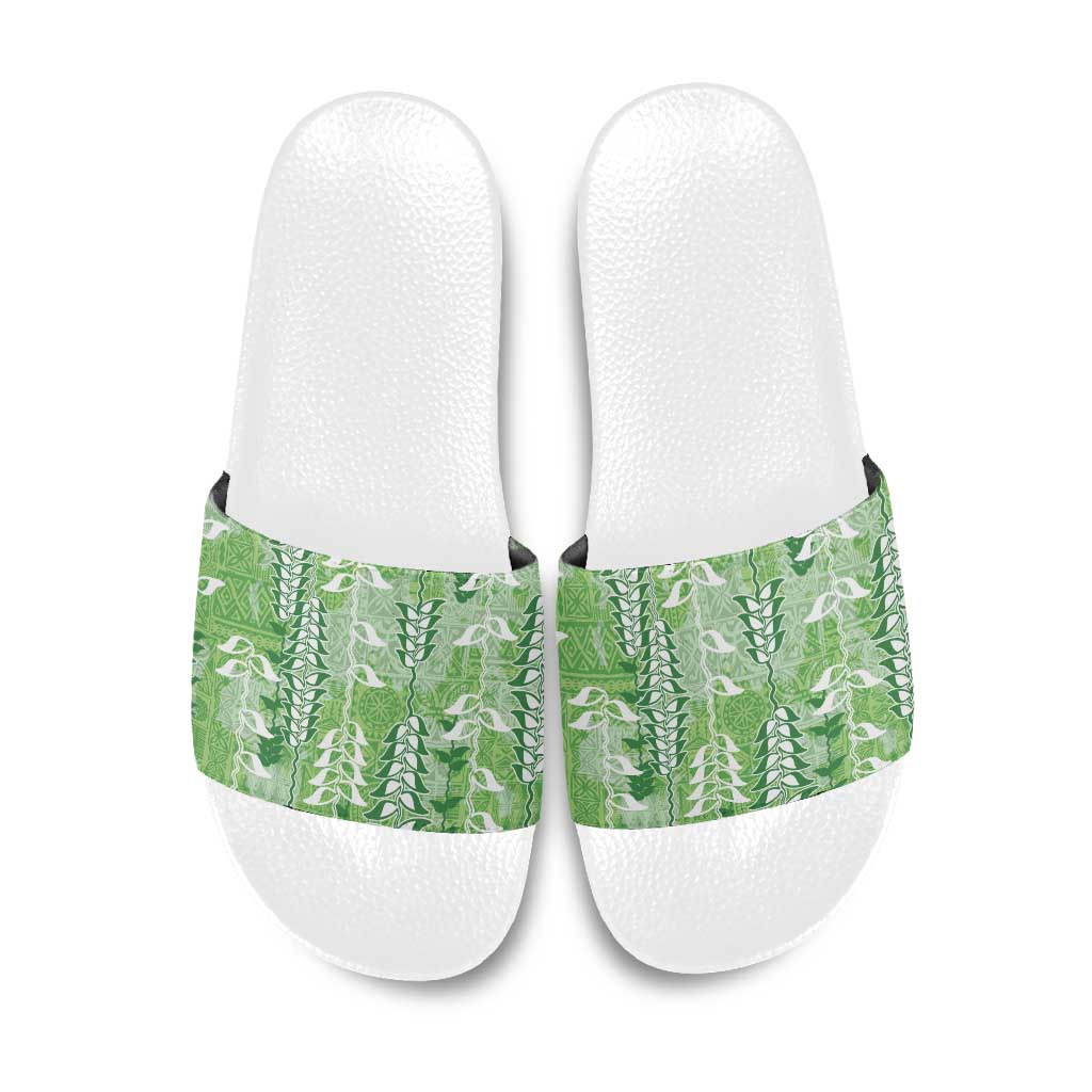Green Hawaii Tapa Pattern Slide Sandals With Heliconia Vintage Style LT05 Green - Polynesian Pride
