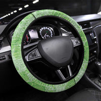 Green Hawaii Tapa Pattern Steering Wheel Cover With Heliconia Vintage Style