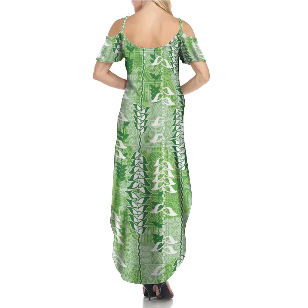 Green Hawaii Tapa Pattern Summer Maxi Dress With Heliconia Vintage Style
