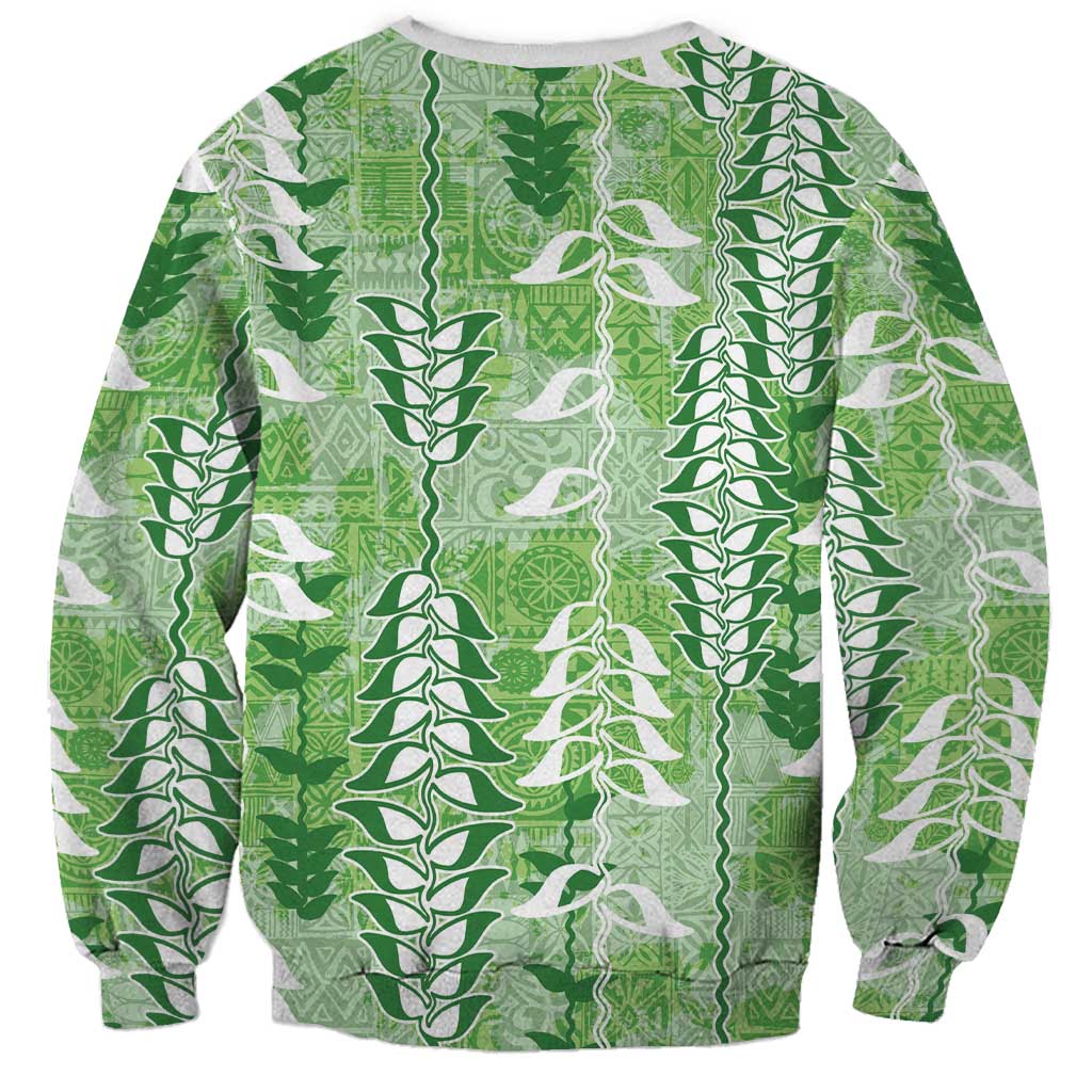 Green Hawaii Tapa Pattern Sweatshirt With Heliconia Vintage Style
