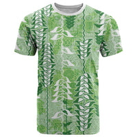 Green Hawaii Tapa Pattern T Shirt With Heliconia Vintage Style