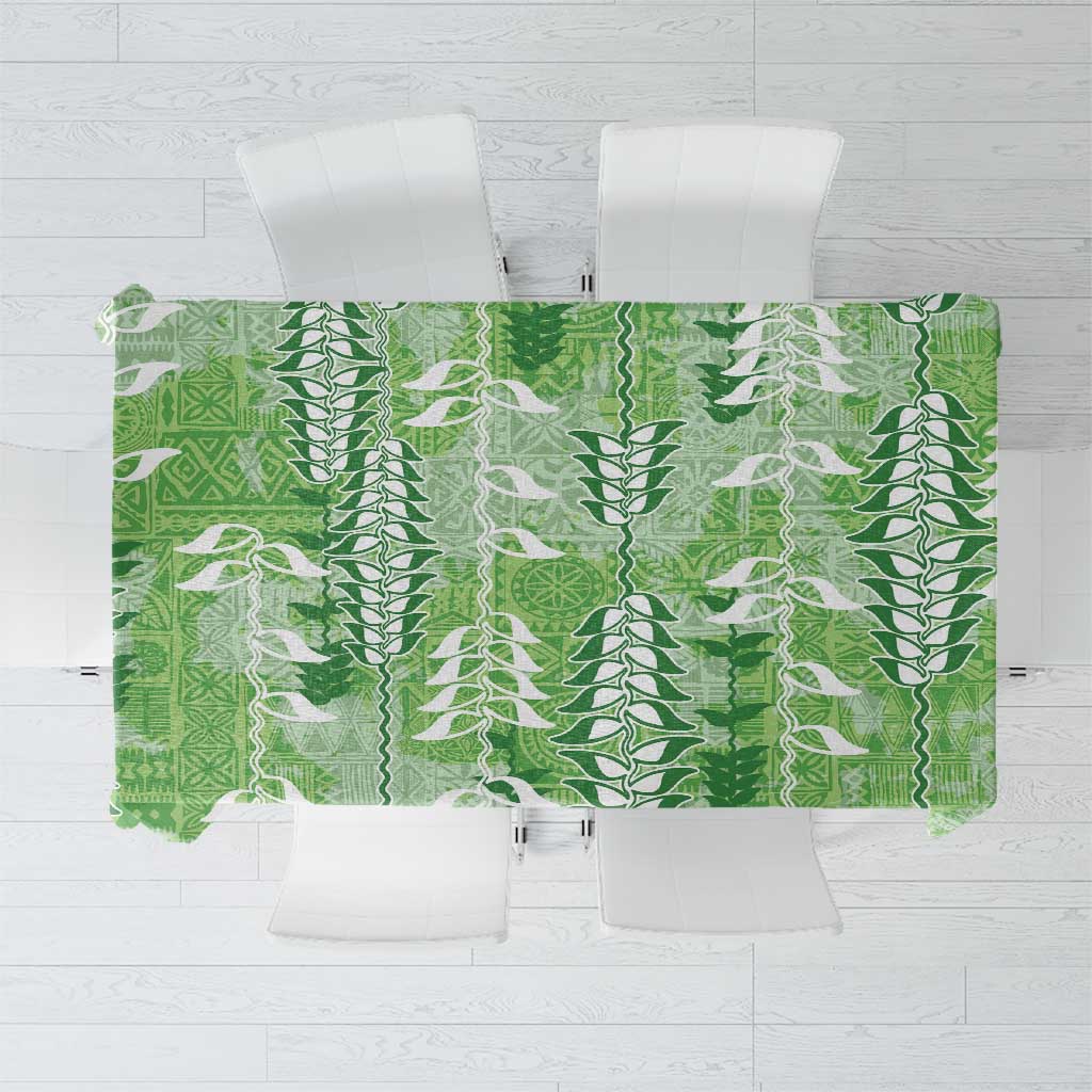 Green Hawaii Tapa Pattern Tablecloth With Heliconia Vintage Style