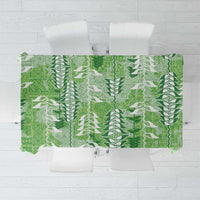 Green Hawaii Tapa Pattern Tablecloth With Heliconia Vintage Style