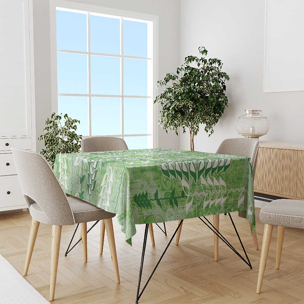 Green Hawaii Tapa Pattern Tablecloth With Heliconia Vintage Style