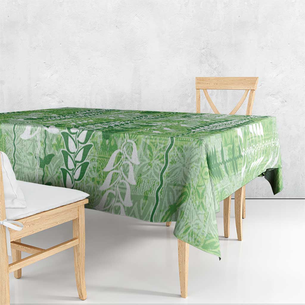 Green Hawaii Tapa Pattern Tablecloth With Heliconia Vintage Style