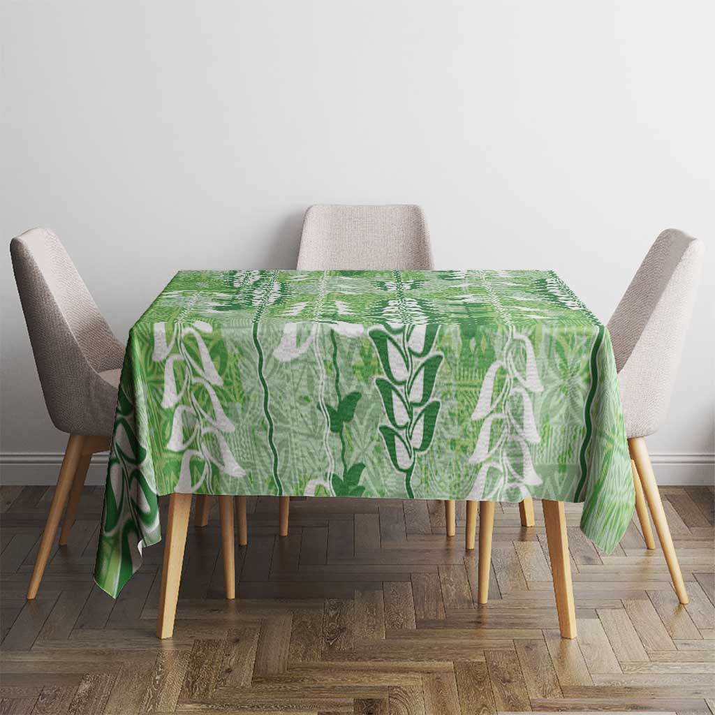 Green Hawaii Tapa Pattern Tablecloth With Heliconia Vintage Style