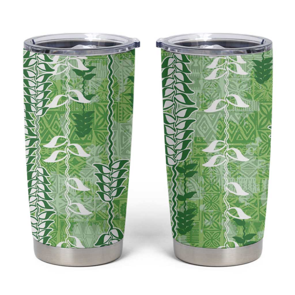 Green Hawaii Tapa Pattern Tumbler Cup With Heliconia Vintage Style