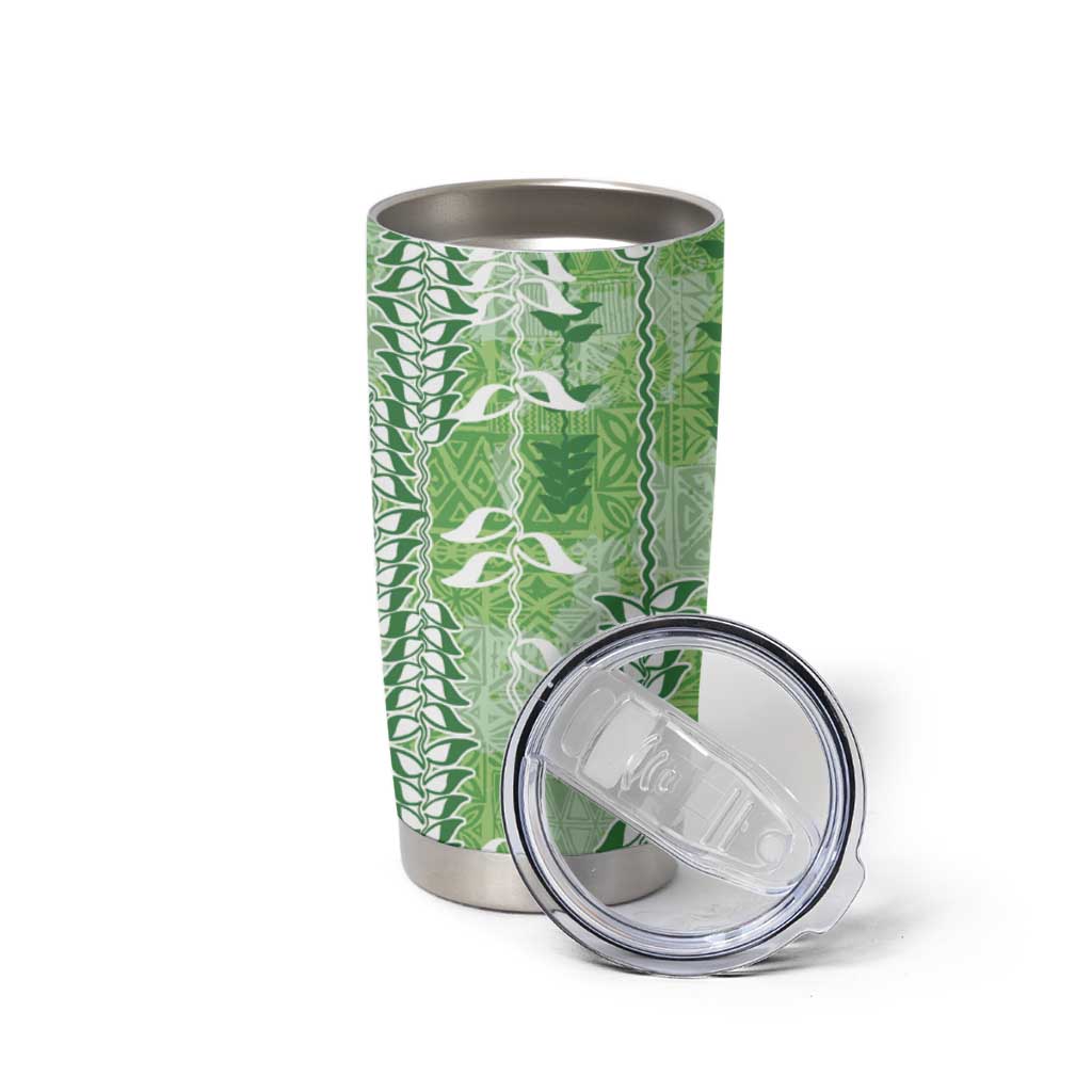 Green Hawaii Tapa Pattern Tumbler Cup With Heliconia Vintage Style