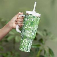 Green Hawaii Tapa Pattern Tumbler With Handle With Heliconia Vintage Style