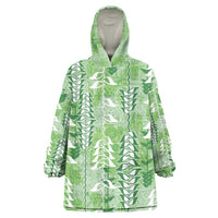 Green Hawaii Tapa Pattern Wearable Blanket Hoodie With Heliconia Vintage Style LT05 One Size Green - Polynesian Pride