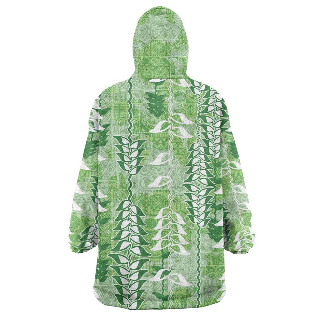 Green Hawaii Tapa Pattern Wearable Blanket Hoodie With Heliconia Vintage Style LT05 - Polynesian Pride
