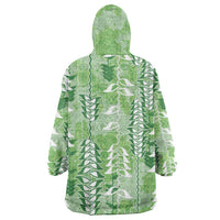 Green Hawaii Tapa Pattern Wearable Blanket Hoodie With Heliconia Vintage Style LT05 - Polynesian Pride