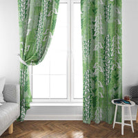 Green Hawaii Tapa Pattern Window Curtain With Heliconia Vintage Style