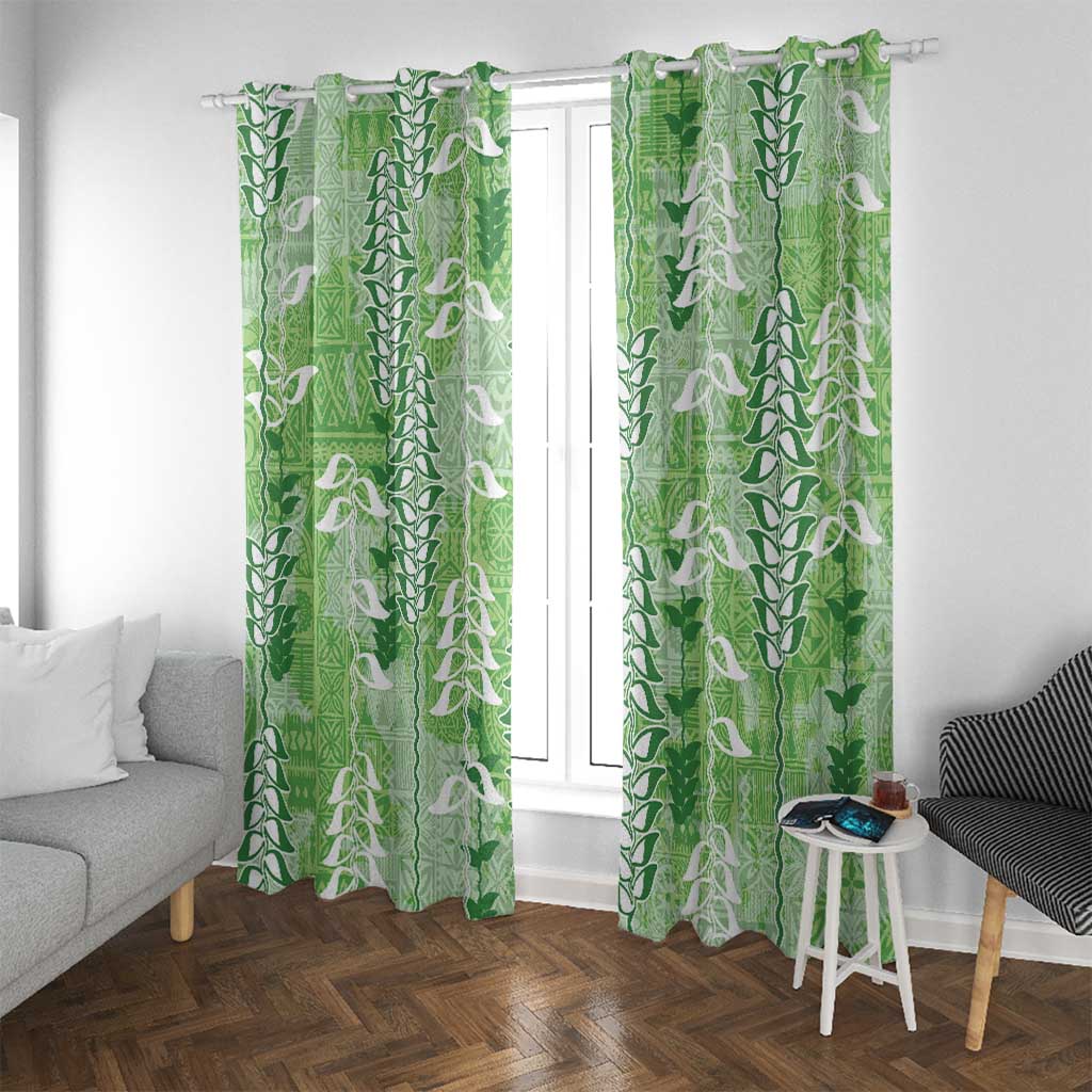 Green Hawaii Tapa Pattern Window Curtain With Heliconia Vintage Style
