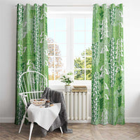 Green Hawaii Tapa Pattern Window Curtain With Heliconia Vintage Style