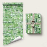 Green Hawaii Tapa Pattern Wrapping Paper With Heliconia Vintage Style