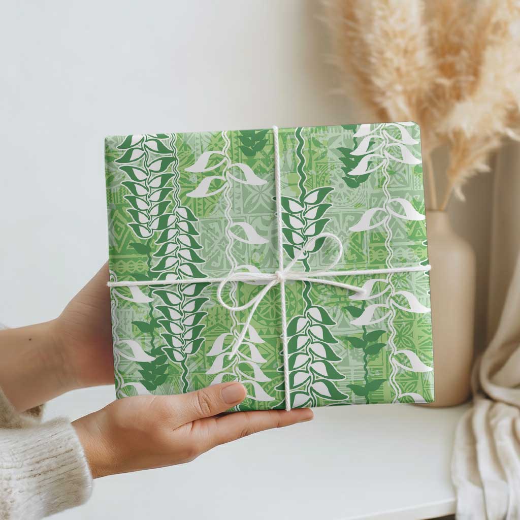 Green Hawaii Tapa Pattern Wrapping Paper With Heliconia Vintage Style