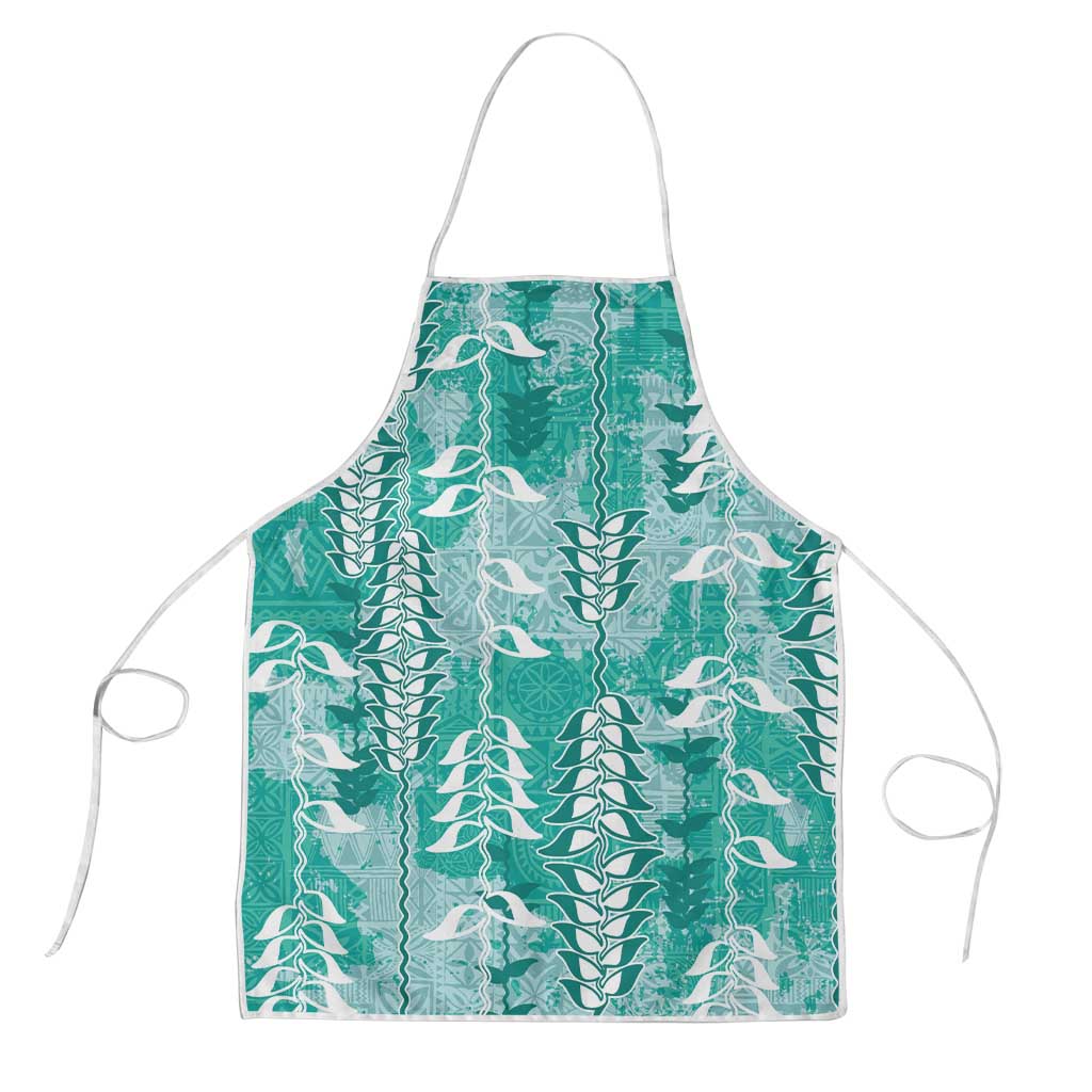 Teal Hawaii Tapa Pattern Apron With Heliconia Vintage Style