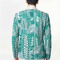 Teal Hawaii Tapa Pattern Blazer With Heliconia Vintage Style