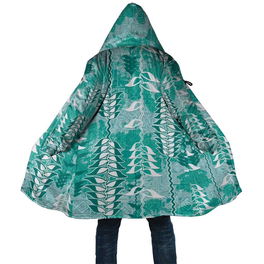 Teal Hawaii Tapa Pattern Cloak With Heliconia Vintage Style