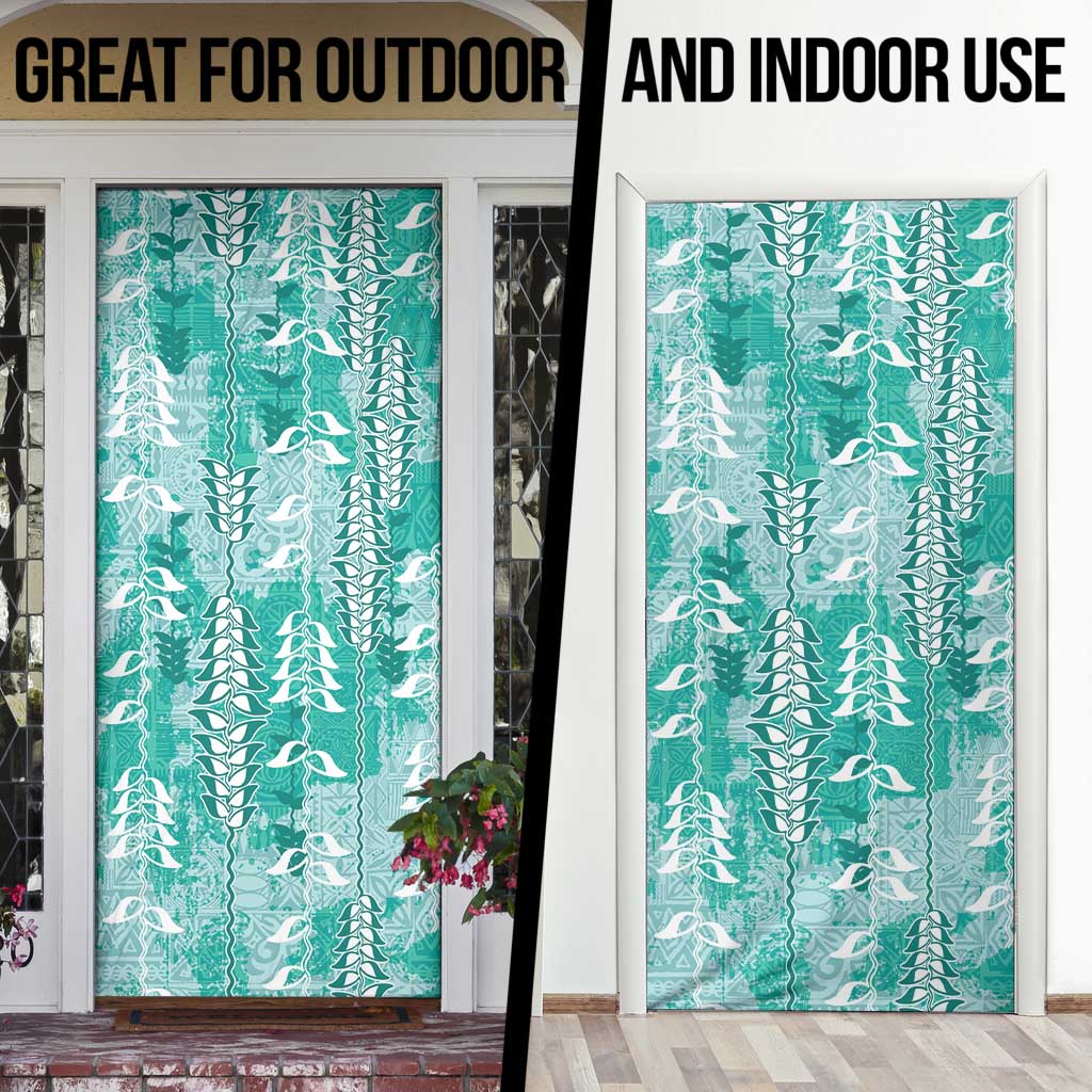 Teal Hawaii Tapa Pattern Door Cover With Heliconia Vintage Style LT05 - Polynesian Pride