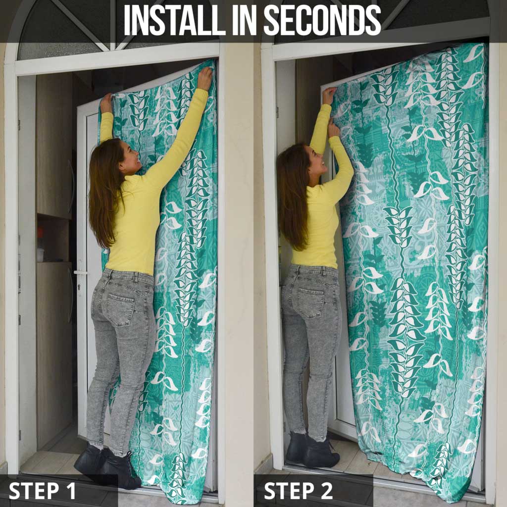 Teal Hawaii Tapa Pattern Door Cover With Heliconia Vintage Style LT05 - Polynesian Pride