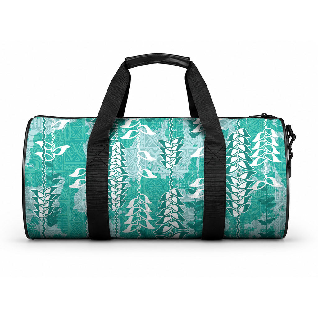 Teal Hawaii Tapa Pattern Duffle Bag With Heliconia Vintage Style