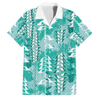 Teal Hawaii Tapa Pattern Family Matching Puletasi and Hawaiian Shirt With Heliconia Vintage Style LT05 Dad's Shirt - Short Sleeve Teal - Polynesian Pride