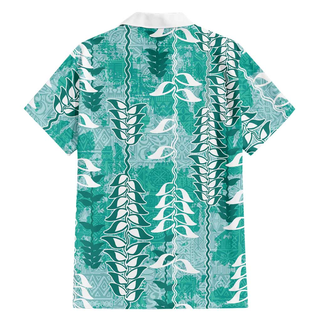 Teal Hawaii Tapa Pattern Family Matching Puletasi and Hawaiian Shirt With Heliconia Vintage Style LT05 - Polynesian Pride