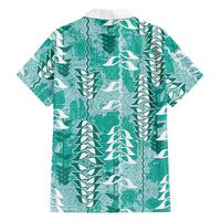 Teal Hawaii Tapa Pattern Family Matching Puletasi and Hawaiian Shirt With Heliconia Vintage Style LT05 - Polynesian Pride