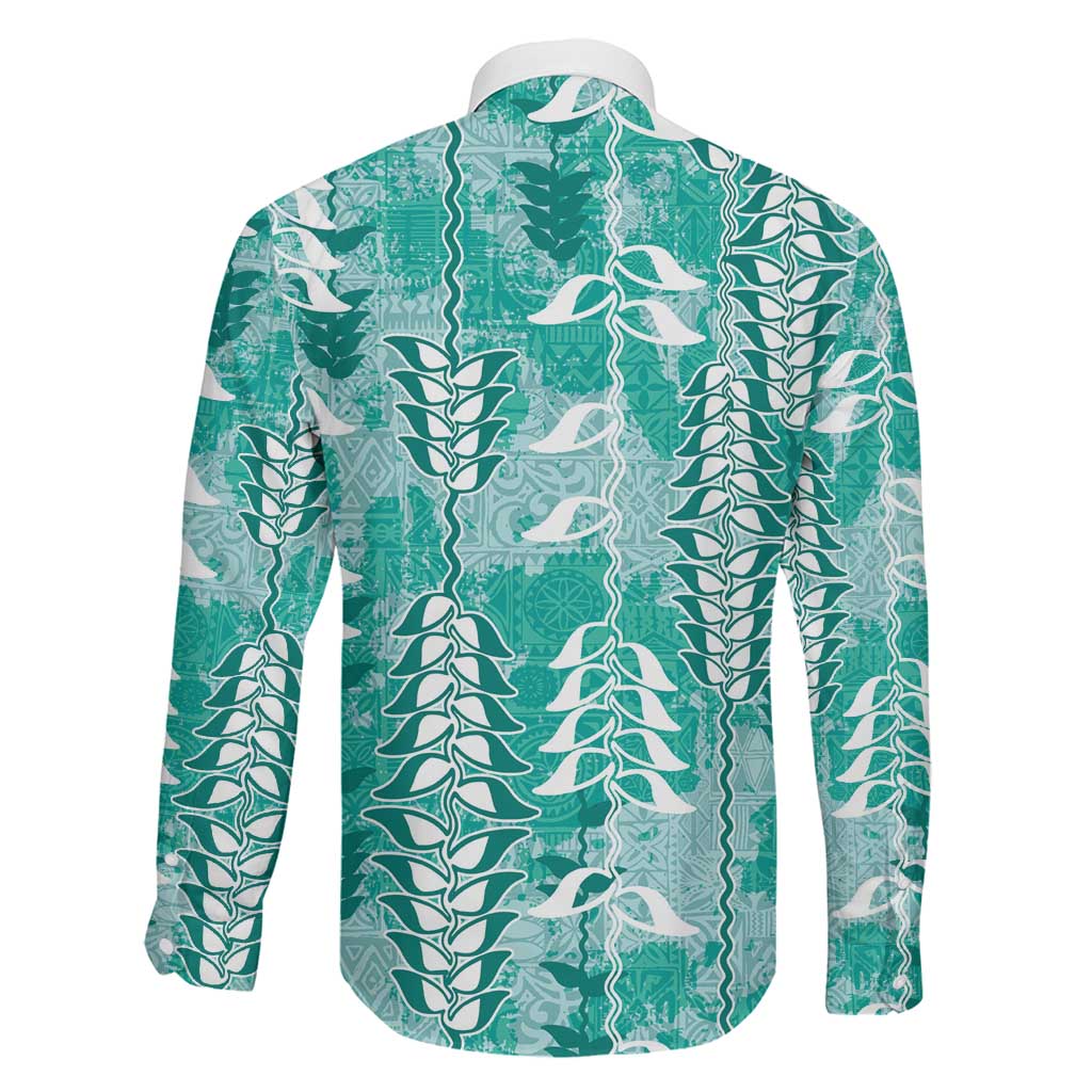 Teal Hawaii Tapa Pattern Family Matching Puletasi and Hawaiian Shirt With Heliconia Vintage Style LT05 - Polynesian Pride