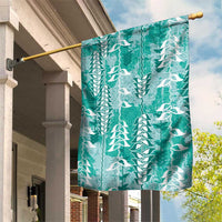 Teal Hawaii Tapa Pattern Garden Flag With Heliconia Vintage Style