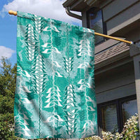 Teal Hawaii Tapa Pattern Garden Flag With Heliconia Vintage Style