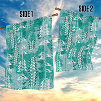 Teal Hawaii Tapa Pattern Garden Flag With Heliconia Vintage Style