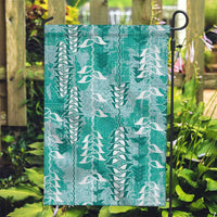 Teal Hawaii Tapa Pattern Garden Flag With Heliconia Vintage Style