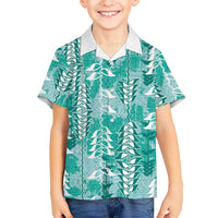 Teal Hawaii Tapa Pattern Kid Hawaiian Shirt With Heliconia Vintage Style LT05 Kid Teal - Polynesian Pride