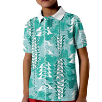Teal Hawaii Tapa Pattern Kid Polo Shirt With Heliconia Vintage Style LT05 Kid Teal - Polynesian Pride