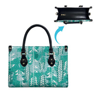 Teal Hawaii Tapa Pattern Leather Bag With Heliconia Vintage Style LT05 - Polynesian Pride