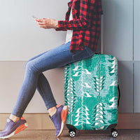 Teal Hawaii Tapa Pattern Luggage Cover With Heliconia Vintage Style